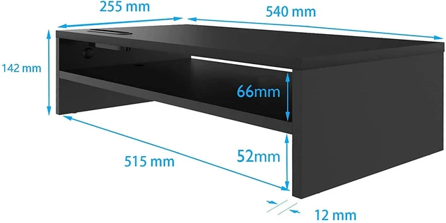 Alt view image 13 of 14 - Wood Monitor Stand Riser, 2-Tier Desktop Organizer | Ergonomic Computer Stand for Desk, Cable Management, Cellphone Holder, 21.3 Inch Shelf, Black