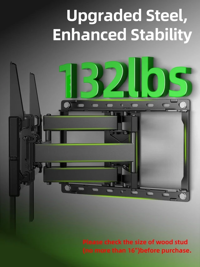Alt view image 10 of 14 - Full Motion TV Wall Mount for Most 42-90 inch Flat Screen/LED/4K, TV Mount Bracket Dual Swivel Articulating Tilt 6 Arms, Max 16" Wood Studs, VESA 600x400mm, Holds up to 132lbs