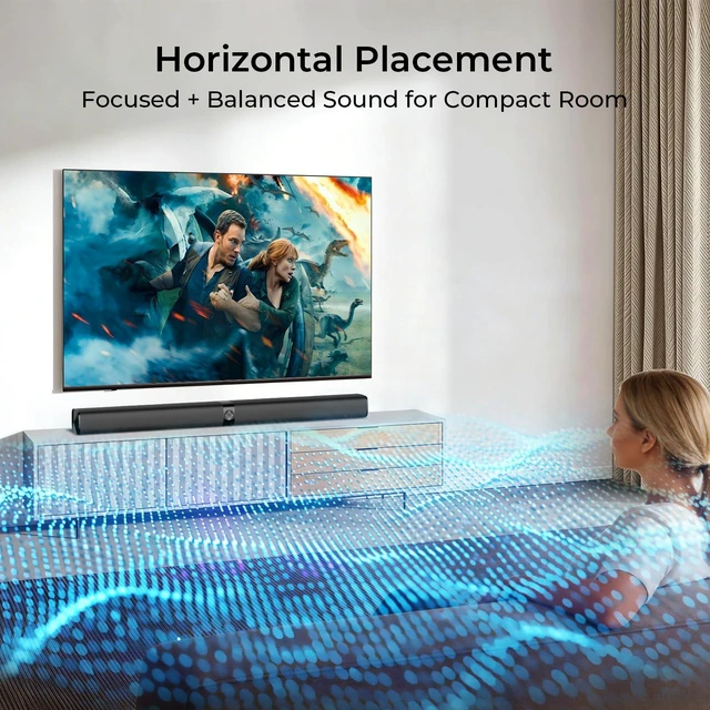 Alt view image 10 of 14 - Sound Bar for Smart TV, Soundbar with Bluetooth/ARC/Opt/AUX Connect, Auto Volume Boost, 3 Equalizer Modes, 2 in 1 Detachable Soundbar for TV/PC/Gaming/Projectors