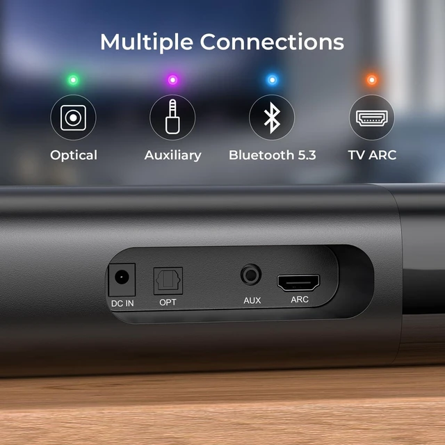Alt view image 12 of 14 - Sound Bar for Smart TV, Soundbar with Bluetooth/ARC/Opt/AUX Connect, Auto Volume Boost, 3 Equalizer Modes, 2 in 1 Detachable Soundbar for TV/PC/Gaming/Projectors