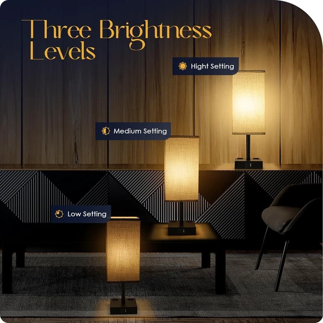 Alt view image 12 of 14 - Bedside Table Lamps Set of 2 - Touch Nightstand Lamp for Bedroom with USB C+A Charging Ports & AC Outlets, 3-Way Dimmable Desk Lamp Grey Fabric Shade for Bedroom Living Room, Office(Bulb Included)