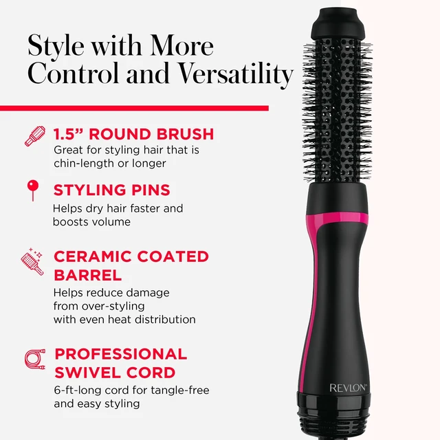 Alt view image 12 of 14 - One-Step Root Booster Round Brush Hair Dryer and Styler, 1.5" Barrel | Styling Blow Dryer Brush for Damp to Dry Hair, 3 Heat Settings, Best for Chin-Length to Med-Length Hair