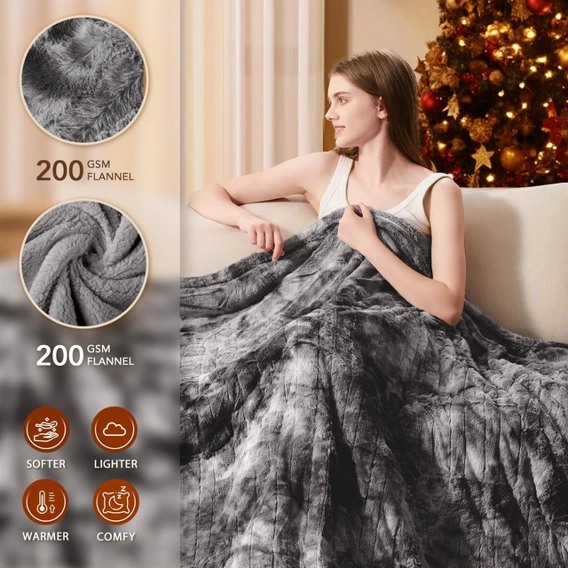 Alt view image 9 of 14 - Heated Blanket Electric Heating Throw 50x60 Plush Faux Fur Sherpa | ETL Certified 2/4/6/8H Auto-Off 10 Heat Levels Overheat Protection Machine Washable,For Cold AC Office Room Cold Sleeper Gift