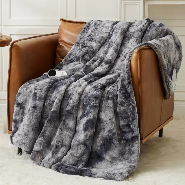 Alt view image 8 of 14 - Heated Blanket Electric Heating Throw 50x60 Plush Faux Fur Sherpa | ETL Certified 2/4/6/8H Auto-Off 10 Heat Levels Overheat Protection Machine Washable,For Cold AC Office Room Cold Sleeper Gift