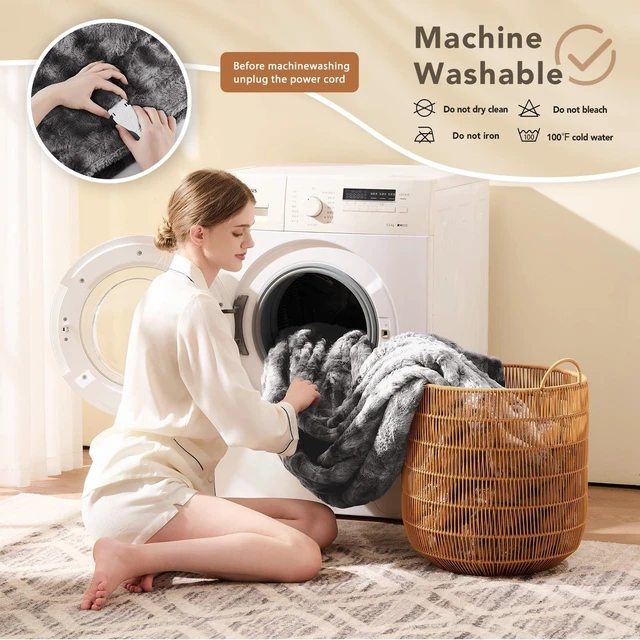 Alt view image 14 of 14 - Heated Blanket Electric Heating Throw 50x60 Plush Faux Fur Sherpa | ETL Certified 2/4/6/8H Auto-Off 10 Heat Levels Overheat Protection Machine Washable,For Cold AC Office Room Cold Sleeper Gift