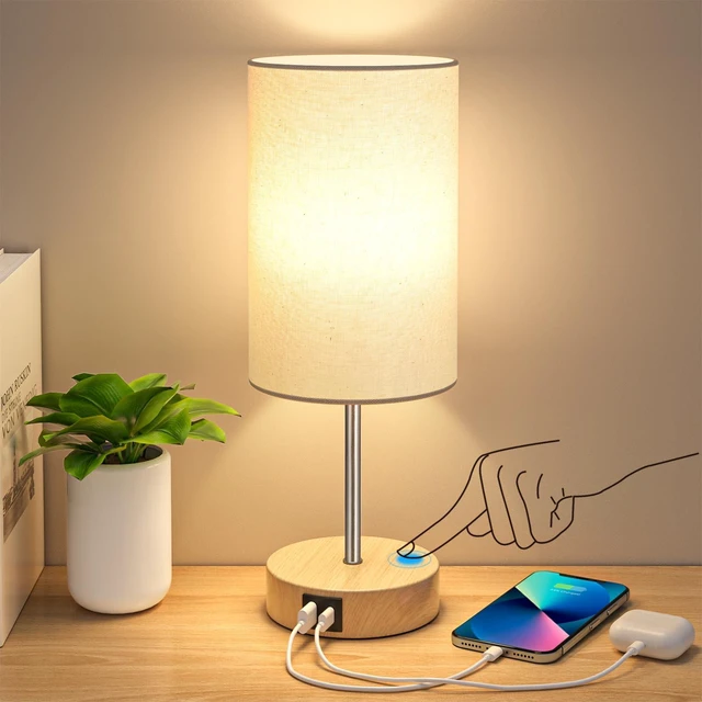 Alt view image 7 of 12 - Table Lamp for Bedroom, 3 Way Dimmable Touch Lamp with Dual Charging Station, Small Bedside Lamps for Night Stands, Living Room, Office(LED Bulb Included)