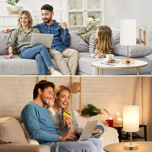 Alt view image 12 of 12 - Table Lamp for Bedroom, 3 Way Dimmable Touch Lamp with Dual Charging Station, Small Bedside Lamps for Night Stands, Living Room, Office(LED Bulb Included)