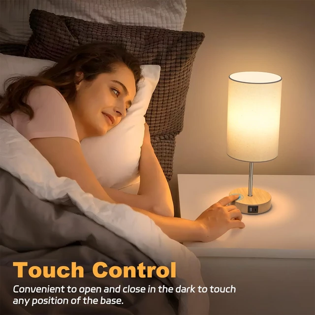 Alt view image 9 of 12 - Table Lamp for Bedroom, 3 Way Dimmable Touch Lamp with Dual Charging Station, Small Bedside Lamps for Night Stands, Living Room, Office(LED Bulb Included)