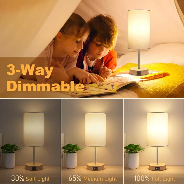 Alt view image 8 of 12 - Table Lamp for Bedroom, 3 Way Dimmable Touch Lamp with Dual Charging Station, Small Bedside Lamps for Night Stands, Living Room, Office(LED Bulb Included)