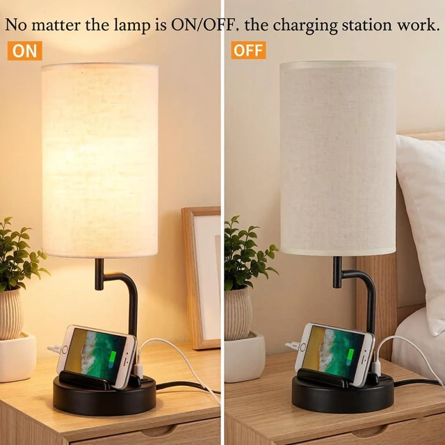 Alt view image 12 of 14 - Touch Control USB Table Lamp with USB C/A & AC Outlet, 3-Way Dimmable Bedside Lamp, Modern Nightstand Lamps for Bedroom Living Room Guest Room Office, Bulb Included, Black