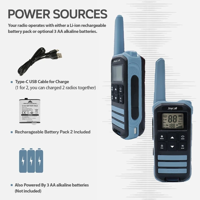 Alt view image 11 of 14 - Long Range Walkie Talkies for Adult with NOAA Weather Alert Portable Walkie Talkies Rechargeable 22 Modifiable FRS Two Way Radios with Charger Cable &1400mAh Li-ion Battery (Blue)
