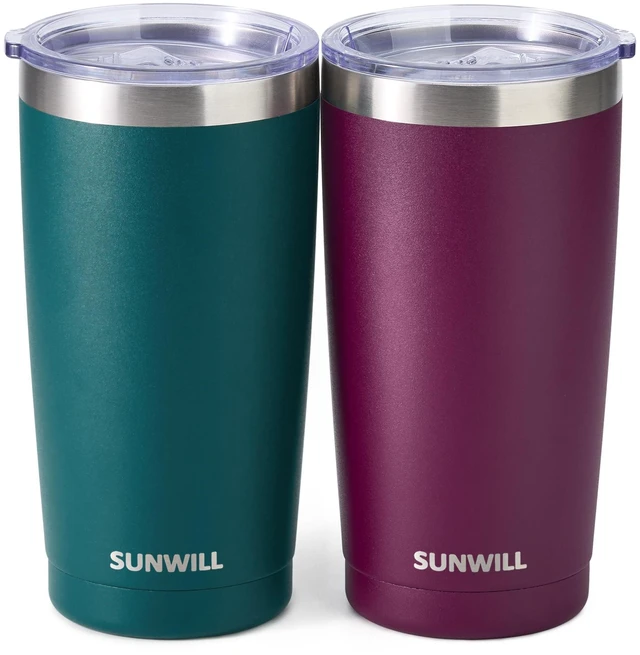 Alt view image 7 of 12 - Travel Coffee Mug with Lid, 20 oz Tumbler Set of 2, Insulated Stainless Steel Cup for Drinks Water, Tea, Powder Coated Forest Green & Plum