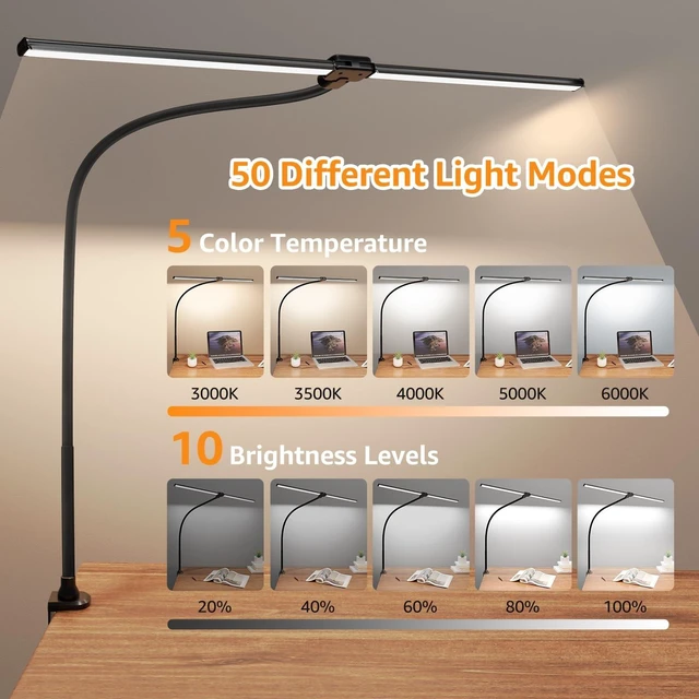 Alt view image 9 of 14 - LED Desk Lamp for Home Office, Ultra Bright Clamp Light with Flexible Gooseneck, 25 Lighting Modes, Eye-Caring Architect Lamp for Dual Monitors, Reading & Gaming Setup