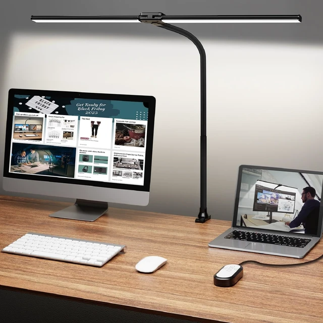 Alt view image 8 of 14 - LED Desk Lamp for Home Office, Ultra Bright Clamp Light with Flexible Gooseneck, 25 Lighting Modes, Eye-Caring Architect Lamp for Dual Monitors, Reading & Gaming Setup