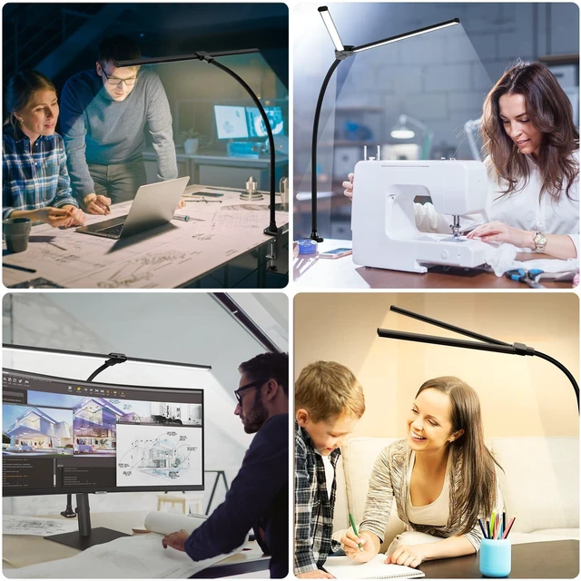 Alt view image 11 of 14 - LED Desk Lamp for Home Office, Ultra Bright Clamp Light with Flexible Gooseneck, 25 Lighting Modes, Eye-Caring Architect Lamp for Dual Monitors, Reading & Gaming Setup