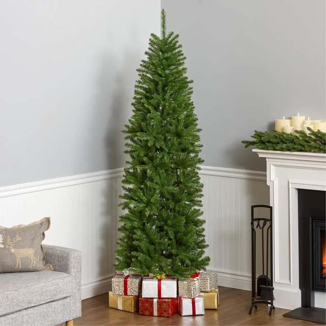 Alt view image 9 of 14 - 7ft Unlit Kingswood Fir Slim Christmas Tree | 892 Tips, Includes Stand, Artificial, Green