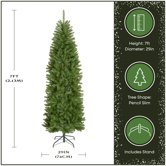 Alt view image 11 of 14 - 7ft Unlit Kingswood Fir Slim Christmas Tree | 892 Tips, Includes Stand, Artificial, Green