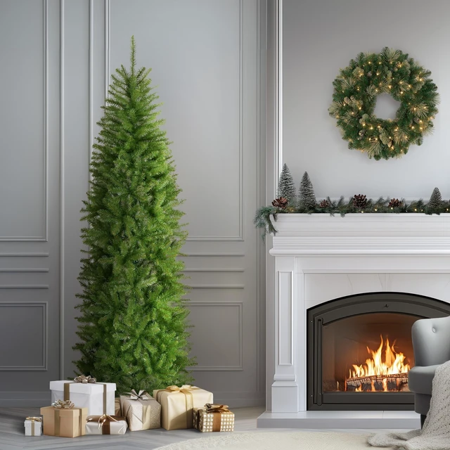 Alt view image 10 of 14 - 7ft Unlit Kingswood Fir Slim Christmas Tree | 892 Tips, Includes Stand, Artificial, Green
