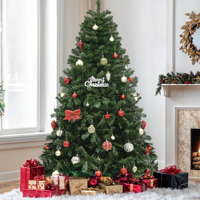 Alt view image 9 of 14 - Green Spruce Artificial Christmas Tree, 6ft Artificial Pine Tree with 880 Branch Tips and Metal Hinges, and Foldable Base for Home, Office, and Party Decorations