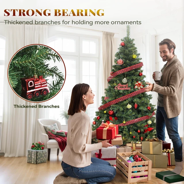 Alt view image 13 of 14 - Green Spruce Artificial Christmas Tree, 6ft Artificial Pine Tree with 880 Branch Tips and Metal Hinges, and Foldable Base for Home, Office, and Party Decorations