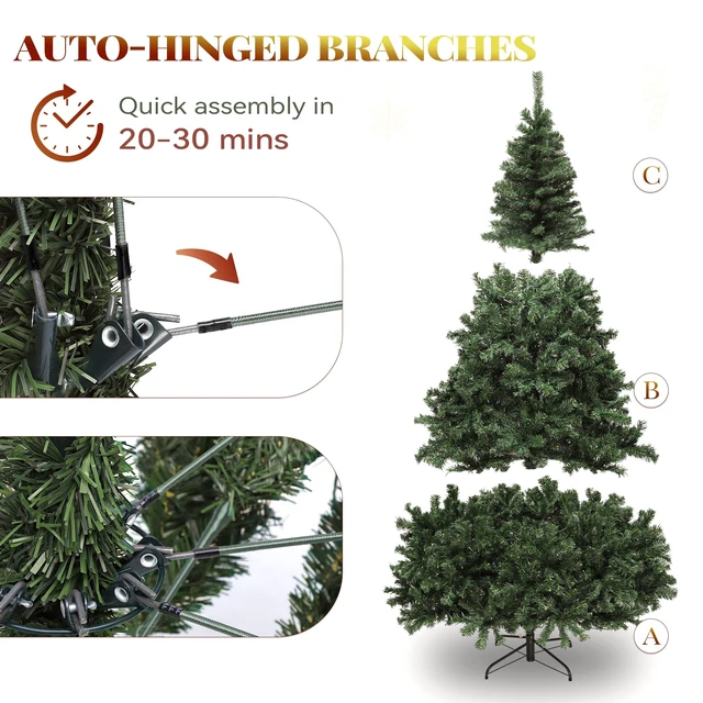Alt view image 11 of 14 - Green Spruce Artificial Christmas Tree, 6ft Artificial Pine Tree with 880 Branch Tips and Metal Hinges, and Foldable Base for Home, Office, and Party Decorations
