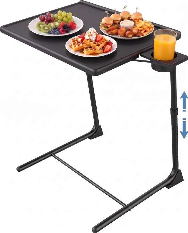 Alt view image 8 of 14 - Adjustable TV Tray Table - Foldable TV Tray with 6 Height & 3 Tilt Angle Adjustments, TV Dinner Tray with Cup Holder for Couch, Bed, Sofa and Chair (Black)