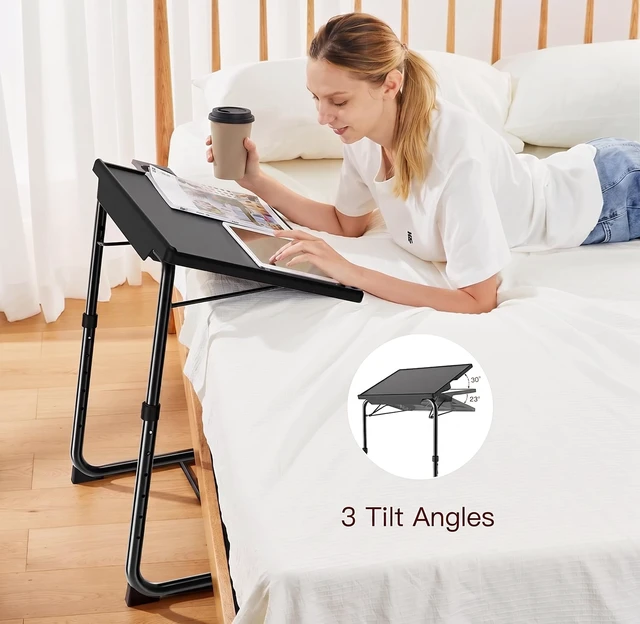 Alt view image 11 of 14 - Adjustable TV Tray Table - Foldable TV Tray with 6 Height & 3 Tilt Angle Adjustments, TV Dinner Tray with Cup Holder for Couch, Bed, Sofa and Chair (Black)