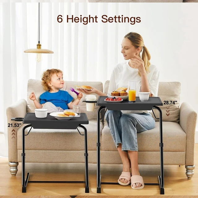 Alt view image 10 of 14 - Adjustable TV Tray Table - Foldable TV Tray with 6 Height & 3 Tilt Angle Adjustments, TV Dinner Tray with Cup Holder for Couch, Bed, Sofa and Chair (Black)