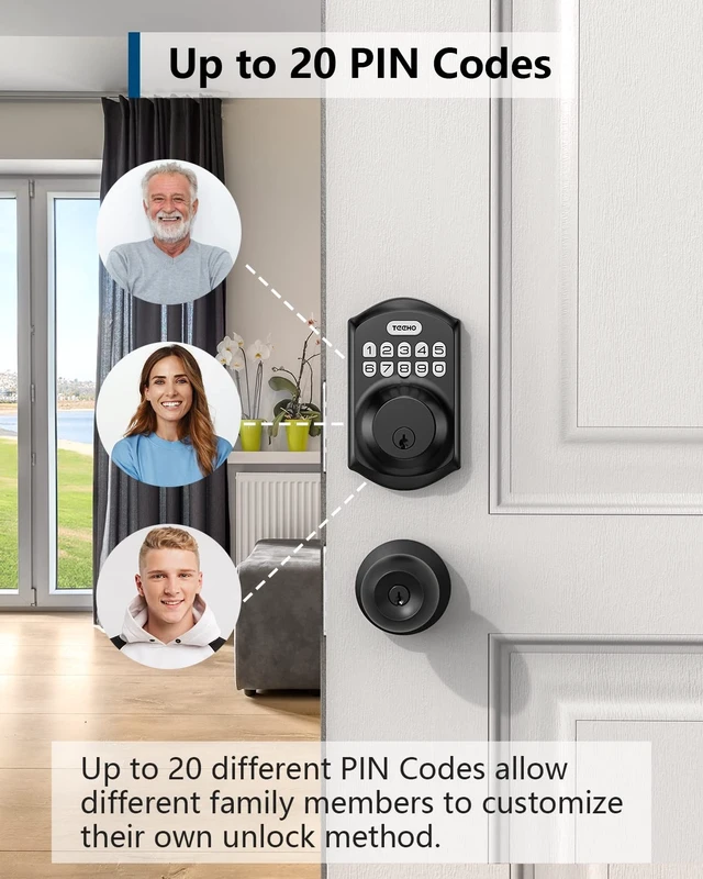 Alt view image 9 of 14 - TE001 Keyless Entry Deadbolt with Keypad for Front Door, Matte Black | ANSI Grade 3 Security, 20 User Codes, Low Battery Alert, IP54 Waterproof, One Touch Lock, Anti-Peep Password & 2 Backup Keys