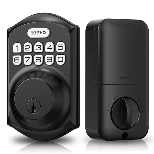 Alt view image 8 of 14 - TE001 Keyless Entry Deadbolt with Keypad for Front Door, Matte Black | ANSI Grade 3 Security, 20 User Codes, Low Battery Alert, IP54 Waterproof, One Touch Lock, Anti-Peep Password & 2 Backup Keys