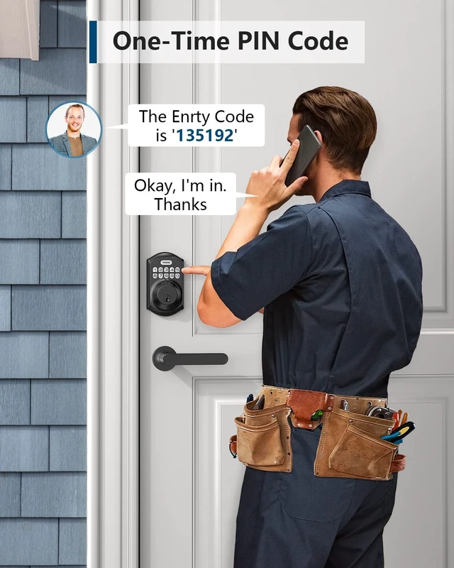 Alt view image 11 of 14 - TE001 Keyless Entry Deadbolt with Keypad for Front Door, Matte Black | ANSI Grade 3 Security, 20 User Codes, Low Battery Alert, IP54 Waterproof, One Touch Lock, Anti-Peep Password & 2 Backup Keys