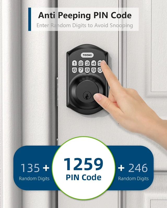 Alt view image 14 of 14 - TE001 Keyless Entry Deadbolt with Keypad for Front Door, Matte Black | ANSI Grade 3 Security, 20 User Codes, Low Battery Alert, IP54 Waterproof, One Touch Lock, Anti-Peep Password & 2 Backup Keys