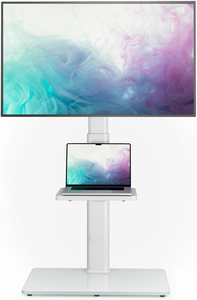 Alt view image 8 of 14 - Universal Floor TV Stand with Mount 70 Degree Swivel 9 Level Height Adjustable and Space Saving Design for Most 27 to 65 inch LCD, LED OLED TVs White