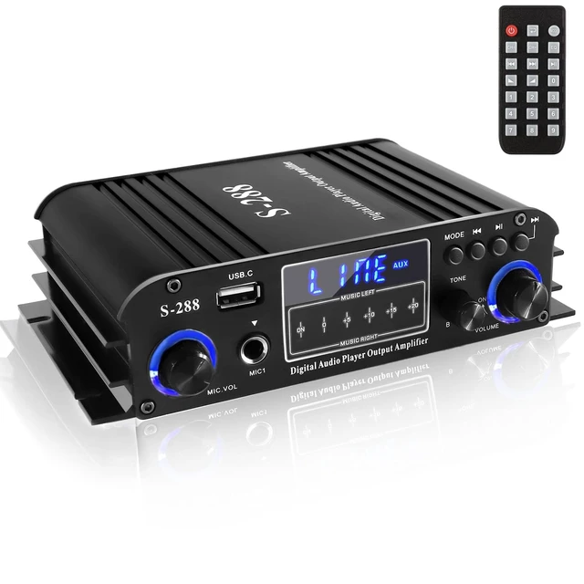 Alt view image 8 of 14 - 4 Channel Bluetooth 5.0 Stereo Amplifier, 50Wx4 Home Audio Stereo Receiver, 1200W Max, USB/SD/FM, Class D HiFi Power Amp for Home Theater, Car & Karaoke, Includes Remote & Power Adapter