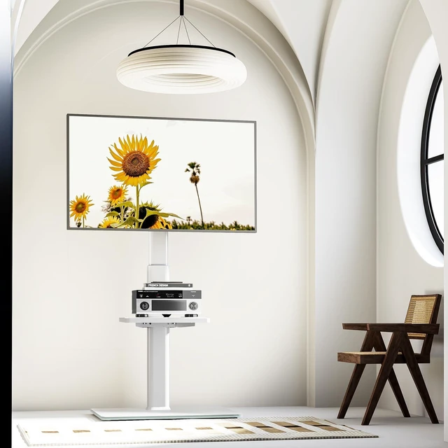 Alt view image 14 of 14 - Universal Floor TV Stand with Mount 70 Degree Swivel 9 Level Height Adjustable and Space Saving Design for Most 27 to 65 inch LCD, LED OLED TVs White