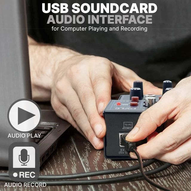 Alt view image 10 of 14 - 3-Channel Professional Wireless DJ Audio Mixer - Bluetooth 5.0 - USB Interface - XLR+6.35mm Mic/Line/Guitar Input - 3.5mm Mic Input - RCA - AUX - Headphone Jack - +48V Phantom Power - PAD33MXUBT