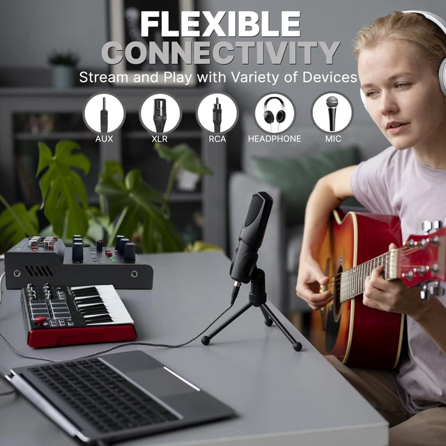 Alt view image 11 of 14 - 3-Channel Professional Wireless DJ Audio Mixer - Bluetooth 5.0 - USB Interface - XLR+6.35mm Mic/Line/Guitar Input - 3.5mm Mic Input - RCA - AUX - Headphone Jack - +48V Phantom Power - PAD33MXUBT