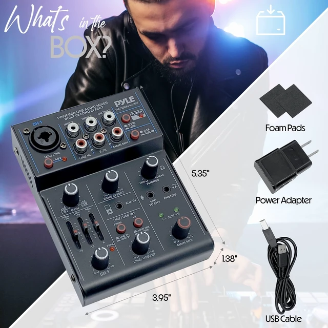 Alt view image 14 of 14 - 3-Channel Professional Wireless DJ Audio Mixer - Bluetooth 5.0 - USB Interface - XLR+6.35mm Mic/Line/Guitar Input - 3.5mm Mic Input - RCA - AUX - Headphone Jack - +48V Phantom Power - PAD33MXUBT