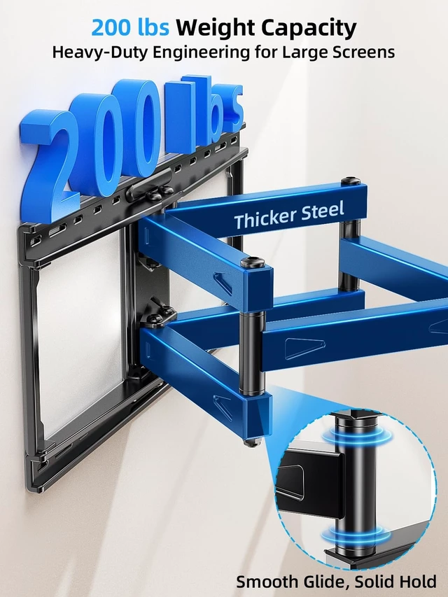 Alt view image 9 of 14 - Heavy-Duty Full-Motion TV Mount for 40-90" TVs, Fits 24" Studs | Max VESA 600x400mm up to 200 lbs Fits 8-24 Inch Studs, Articulating Swivel Tilt TV Wall Bracket for Flat Screen, HV6604