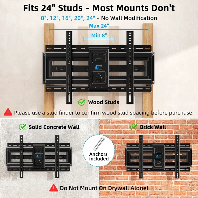 Alt view image 10 of 14 - Heavy-Duty Full-Motion TV Mount for 40-90" TVs, Fits 24" Studs | Max VESA 600x400mm up to 200 lbs Fits 8-24 Inch Studs, Articulating Swivel Tilt TV Wall Bracket for Flat Screen, HV6604