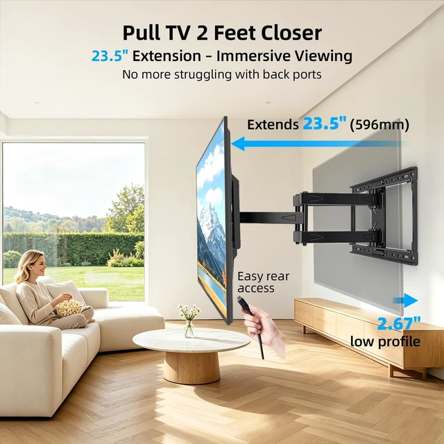 Alt view image 12 of 14 - Heavy-Duty Full-Motion TV Mount for 40-90" TVs, Fits 24" Studs | Max VESA 600x400mm up to 200 lbs Fits 8-24 Inch Studs, Articulating Swivel Tilt TV Wall Bracket for Flat Screen, HV6604