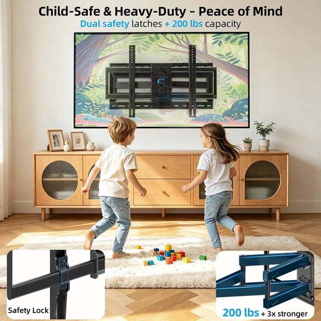 Alt view image 14 of 14 - Heavy-Duty Full-Motion TV Mount for 40-90" TVs, Fits 24" Studs | Max VESA 600x400mm up to 200 lbs Fits 8-24 Inch Studs, Articulating Swivel Tilt TV Wall Bracket for Flat Screen, HV6604