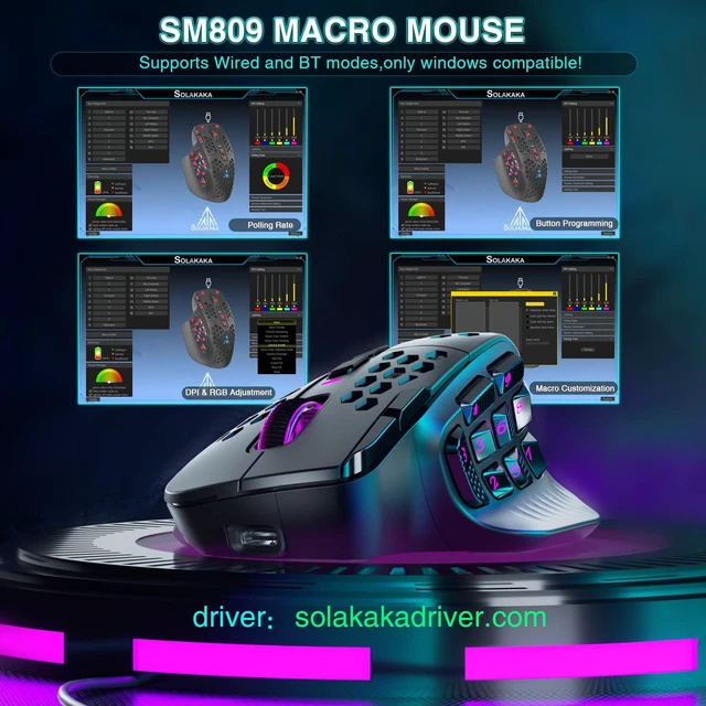 Alt view image 11 of 14 - SM809 Pro MMO Gaming Mouse with 9 Side Buttons,24000 DPI RGB Mouse for Gamer,16 Programmable Macros MMO Mouse,Black