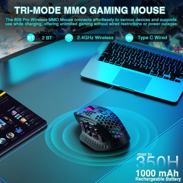 Alt view image 10 of 14 - SM809 Pro MMO Gaming Mouse with 9 Side Buttons,24000 DPI RGB Mouse for Gamer,16 Programmable Macros MMO Mouse,Black