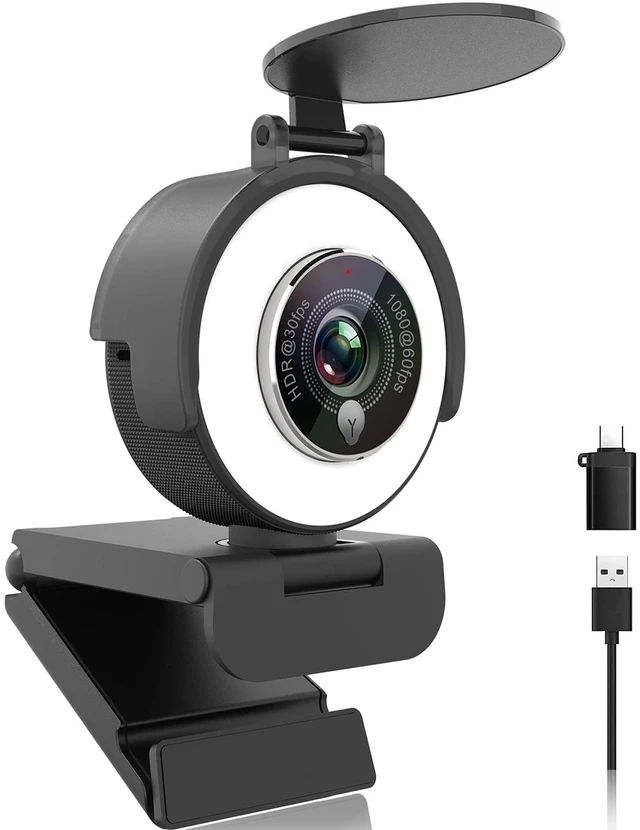 Alt view image 8 of 14 - 1080p Webcam with Ring Light for Streaming, USB 60FPS Web Camera | 5X Digital Zoom, HDR-1080P@30FPS or 1080P@60FPS, Auto Light Correction, HD Web Cam w/ Microphone for PC Laptop Mac Desktop