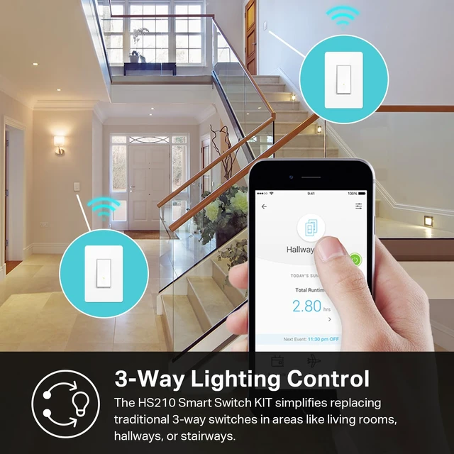 Alt view image 10 of 14 - 3 Way Switch, HS210 KIT, Need Neutral Wire | 2.4GHz Wi-Fi Light Switch works with Alexa and Google Home, UL Certified, No Hub Required, White, 2-Pack