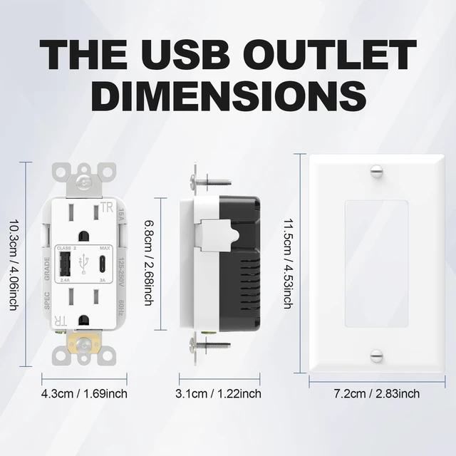 Alt view image 11 of 14 - USB Outlet, 4.2A 15 Amp Wall Outlet with USB Ports | 21W Fast Charging, White, 6 Pack, ETL Listed, Type-A & Type-C Wall Outlet, Wall Plate Included, Tamper Resistant for Safe