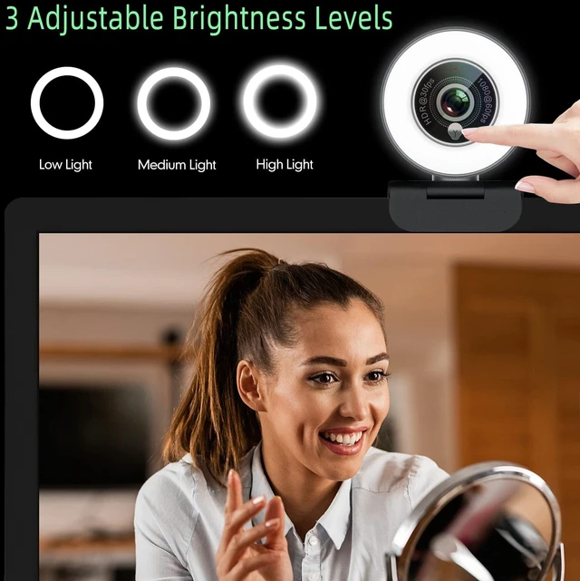 Alt view image 10 of 14 - 1080p Webcam with Ring Light for Streaming, USB 60FPS Web Camera | 5X Digital Zoom, HDR-1080P@30FPS or 1080P@60FPS, Auto Light Correction, HD Web Cam w/ Microphone for PC Laptop Mac Desktop