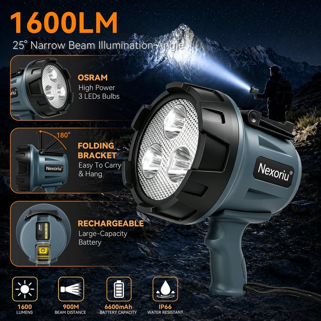Alt view image 9 of 14 - Rechargeable Spotlight with Stand Super Bright Hands Free Flashligh | Heavy Duty Marine Boat Searchlight for Storm Power Outage