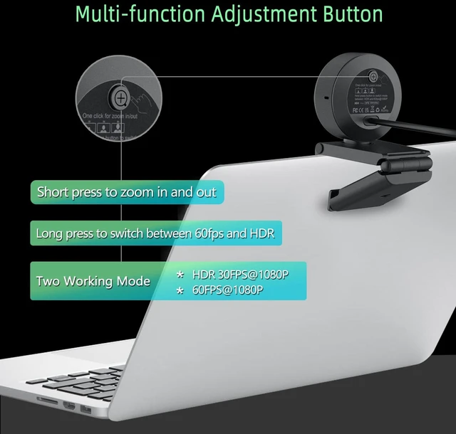 Alt view image 13 of 14 - 1080p Webcam with Ring Light for Streaming, USB 60FPS Web Camera | 5X Digital Zoom, HDR-1080P@30FPS or 1080P@60FPS, Auto Light Correction, HD Web Cam w/ Microphone for PC Laptop Mac Desktop